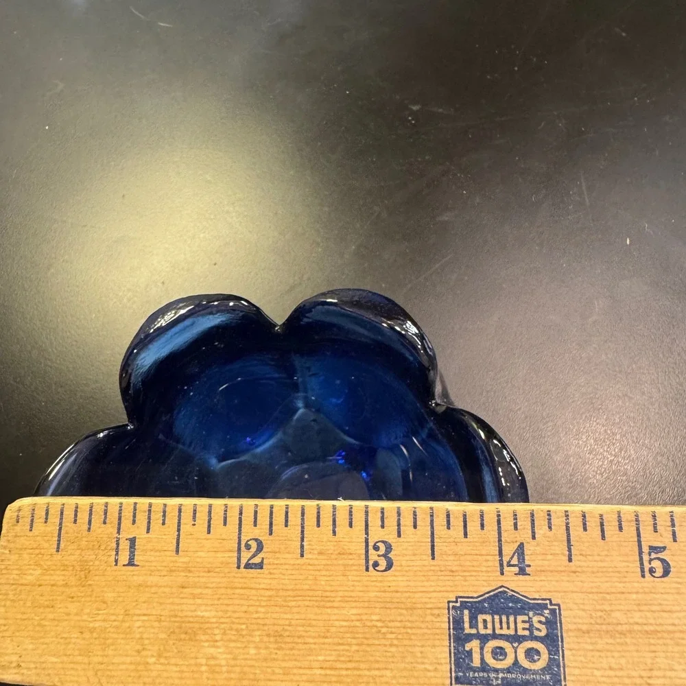Art Glass Tulip Bowl Home Decor 4.5in Cobalt Blue Hand Blown Petal Lotus Dish